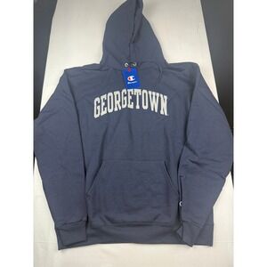 Champion Georgetown Hoodie Large Navy Blue Men's Fleece Pullover Sweatshirt NEW